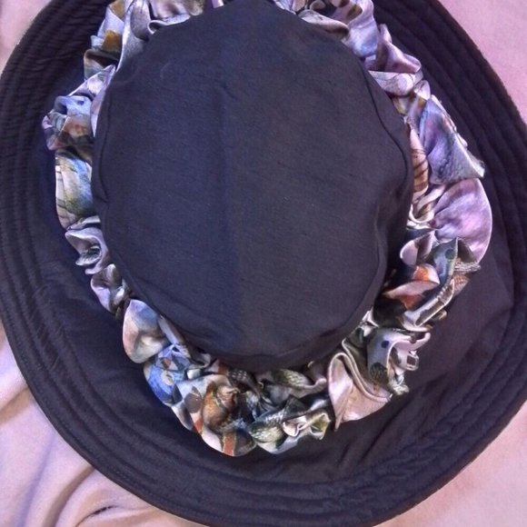 Peackock And Black Silk One Of Kind Hat Large Rim That Stays Up P - Picture 4 of 16